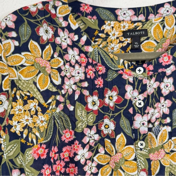 Talbots Women’s XL Feminine Pintuck Popover Top Blouse Garden Floral Cottagecore - Picture 4 of 8